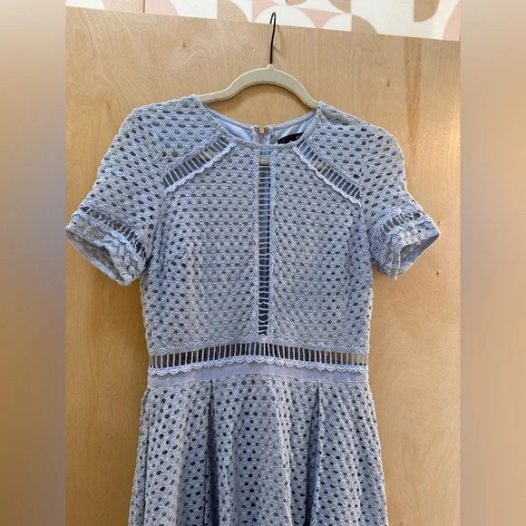 Aqua Blue Lace Dress with Crochet Detailing - Picture 4 of 14